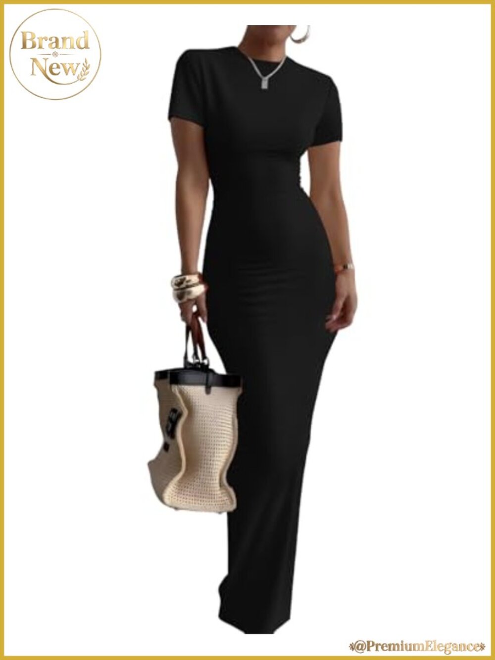 Women's Summer Short Sleeve Bodycon Maxi Dress Slim Fit Round Neck Casual
